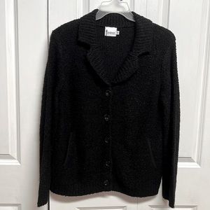 Vintage Windham Harbor Black Collar Pocket Acrylic Cardigan Sweater Size M